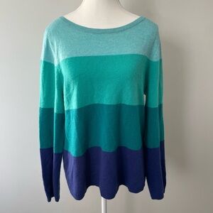 Lands End 100% Cashmere Blue Color Block Sweater Size Large